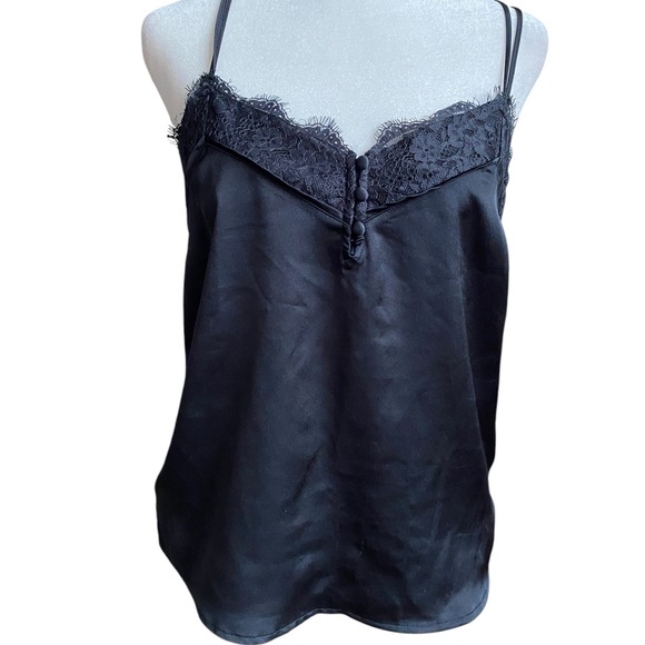 Abercrombie & Fitch Black Lace Satin Cami Tank Top Vtg Y2k Women S Blouse Button - Picture 3 of 8